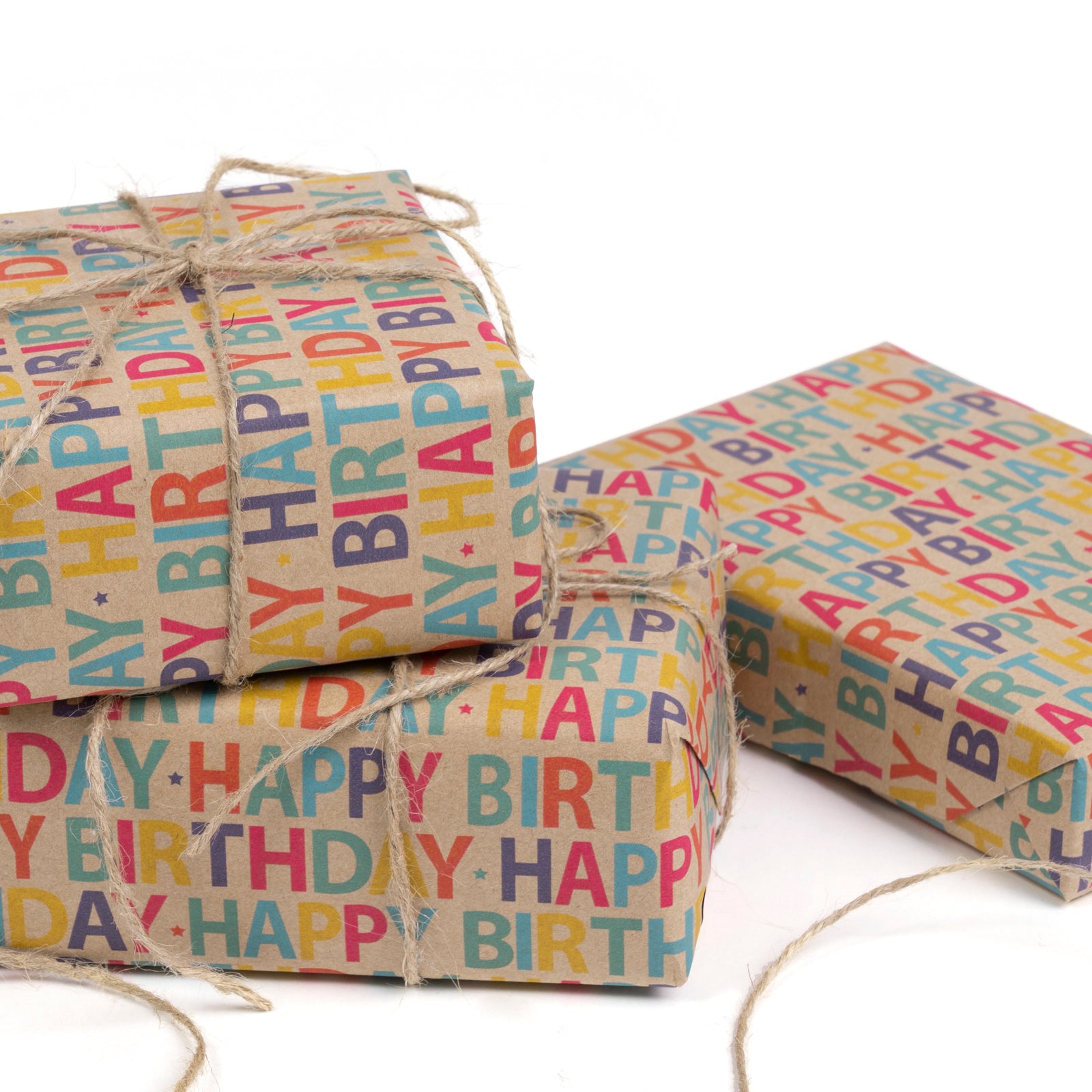 Happy Birthday Repeat Lettering Eco-friendly Kraft Wrapping Paper Recycled RUSPEPA