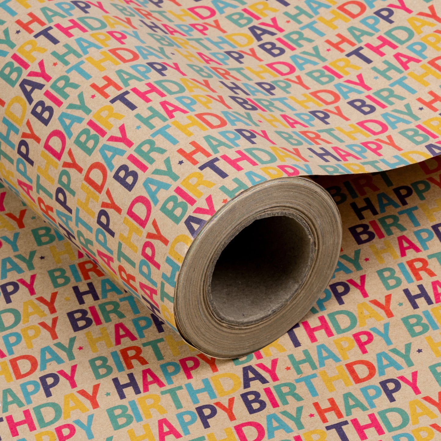 Happy Birthday Repeat Lettering Eco-friendly Kraft Wrapping Paper Recycled RUSPEPA