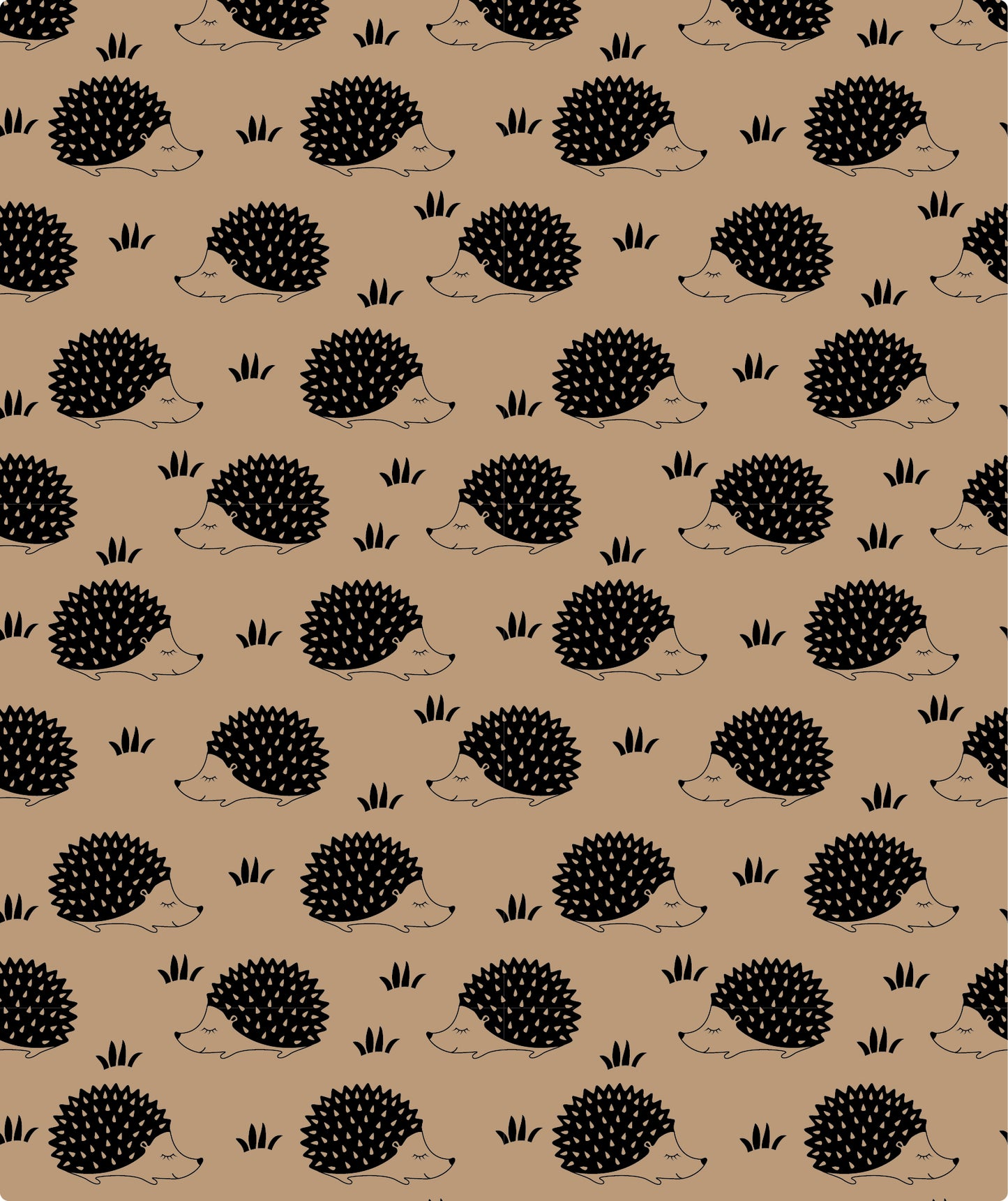 Hedgehog Black Ink Eco-Friendly Kraft Wrapping Paper with Cut Line on Reverse