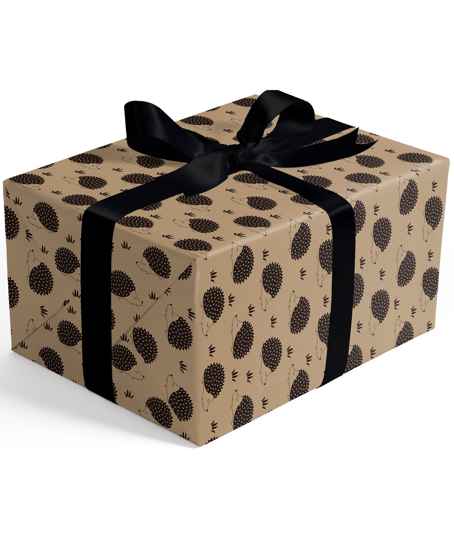 Hedgehog Black Ink Eco-Friendly Kraft Wrapping Paper with Cut Line on Reverse