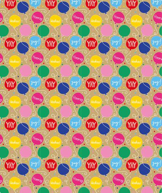 Hooray Birthday Balloon Kraft Wrapping Paper Recycled RUSPEPA