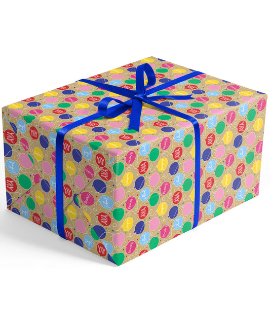 Hooray Birthday Balloon Kraft Wrapping Paper Recycled RUSPEPA