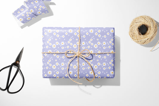 Lavender Lilac Daisy Flat Wrapping Paper Sheet Wholesale Wraphaholic