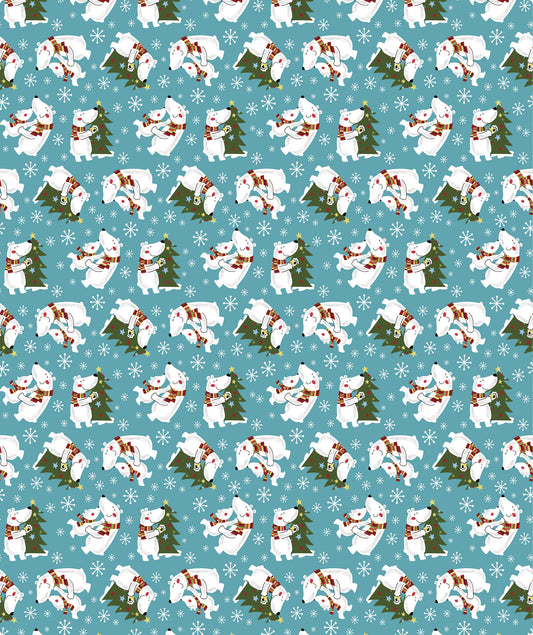 Light Blue Dancing Bears Wire Aluminized Film Foil Wrapping Paper Roll Wholesale Wrapholic