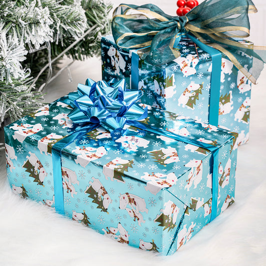 Light Blue Dancing Bears Wire Aluminized Film Foil Wrapping Paper Roll Wholesale Wrapholic