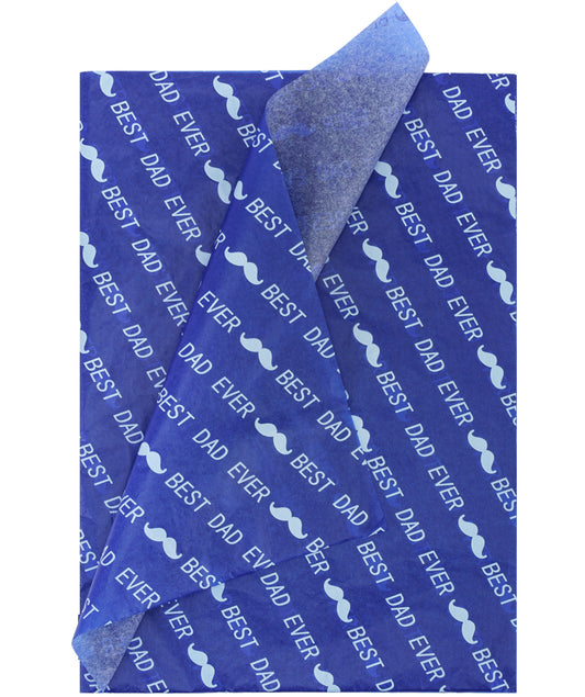 Moustache Best Dad Ever Royal Blue Tissue Paper 20" x 30" Bulk Wholesale Wrapaholic