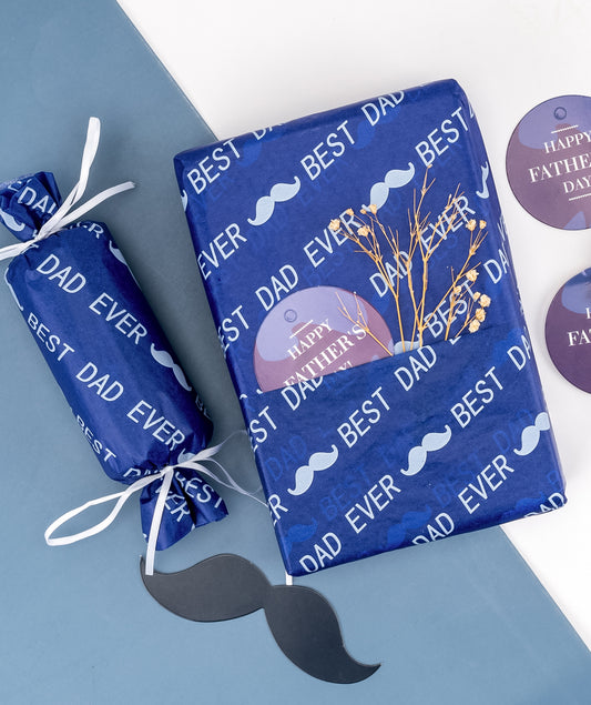 Moustache Best Dad Ever Royal Blue Tissue Paper 20" x 30" Bulk Wholesale Wrapaholic