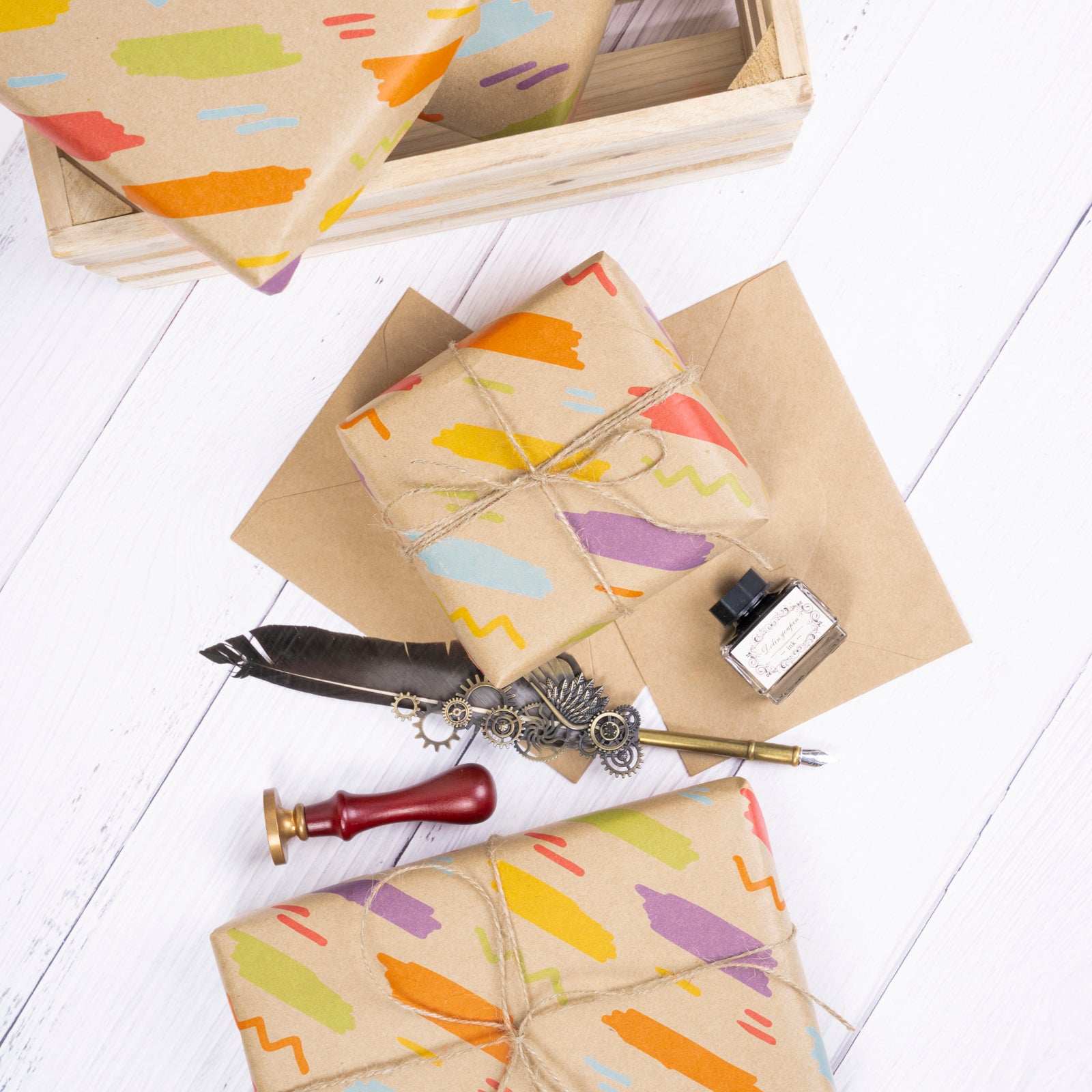 Multicolor Crayon Eco-friendly Kraft Wrapping Paper Recycled RUSPEPA