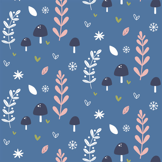 Mushroom Blue Flat Wrapping Paper Sheet Wholesale Wraphaholic