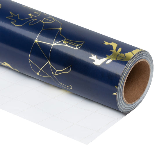 Navy Blue Foil Wrapping Paper Roll Navy Reindeer Wholesale Wrapholic
