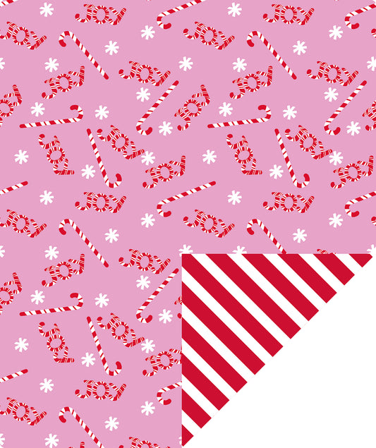 Pink Joy Candy Wrapping Paper Roll with Red & White Diagonal Stripes on Reverse Wholesale Wrapholic