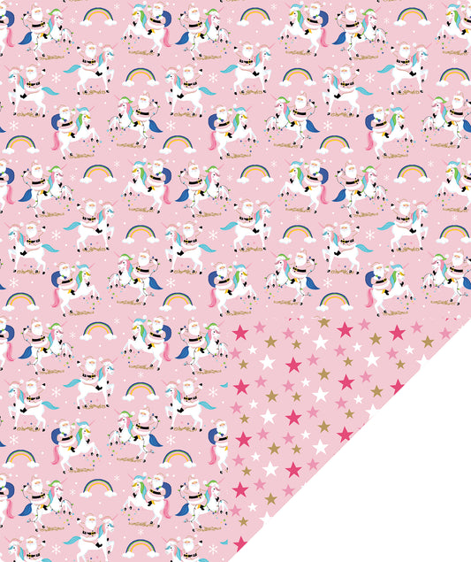 Pink Santa Wrapping Paper Roll with Gold & Pink Starry on Reverse Wholesale Wrapholic