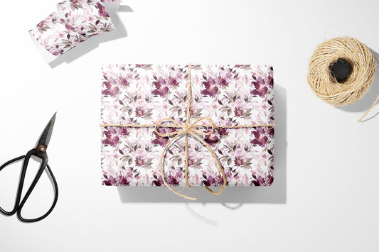 Purple Watercolor Flowers Flat Wrapping Paper Sheet Wholesale Wraphaholic