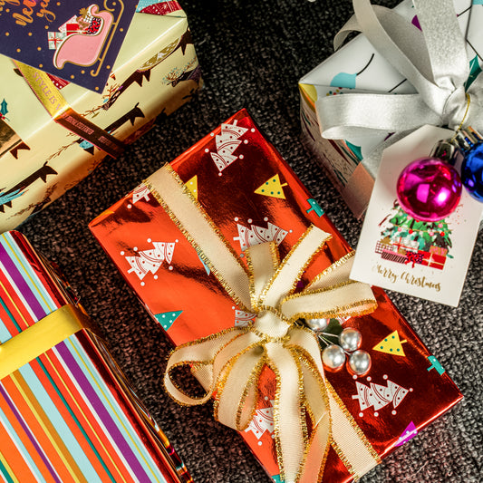 Red Christmas Tree Foil Wrapping Paper Roll Wholesale Wrapholic