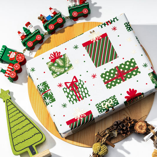Red & Green Christmas Presents Foil Wrapping Paper Roll Wholesale Wrapholic