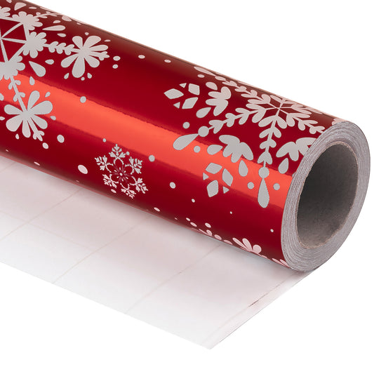 Red & White Red Snowflake Foil Wrapping Paper Roll Wholesale Wrapholic