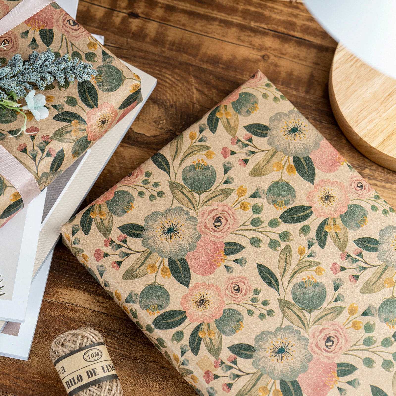 Retro Spring Floral Eco-Friendly Kraft Wrapping Paper Recycled RUSPEPA