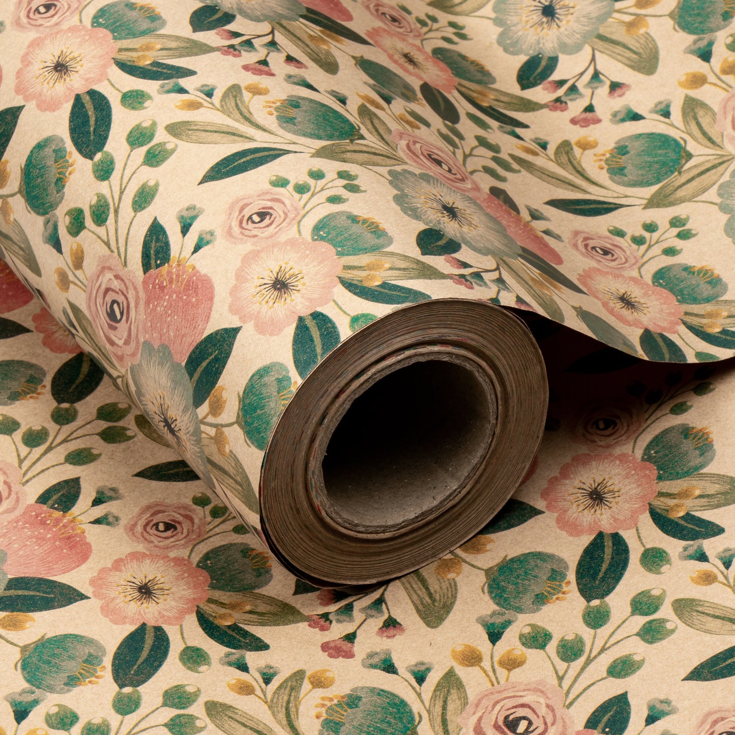 Retro Spring Floral Eco-Friendly Kraft Wrapping Paper Recycled RUSPEPA