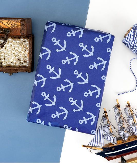 Sailing Ancher Royal Blue Tissue Paper 20" x 30" Bulk Wholesale Wrapaholic