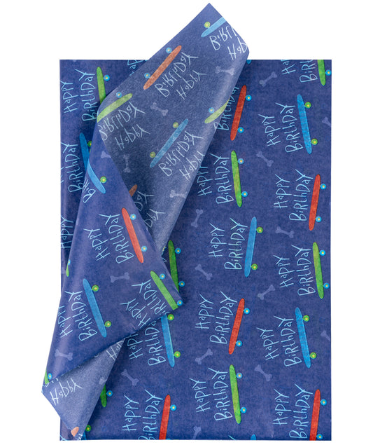 Skateboard Happy Birthday Royal Blue Tissue Paper 20" x 30" Bulk Wholesale Wrapaholic