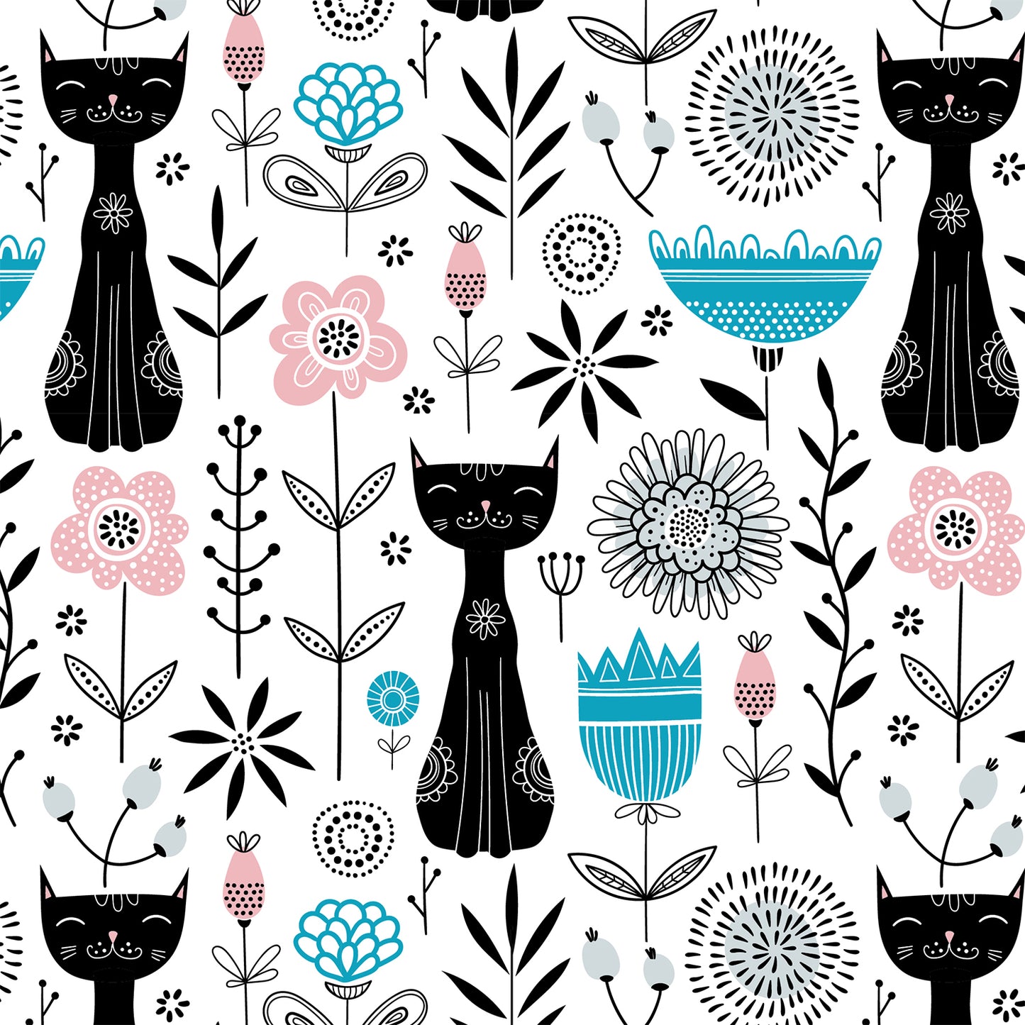 Sketch Cats in Flower Flat Wrapping Paper Sheet Wholesale Wraphaholic