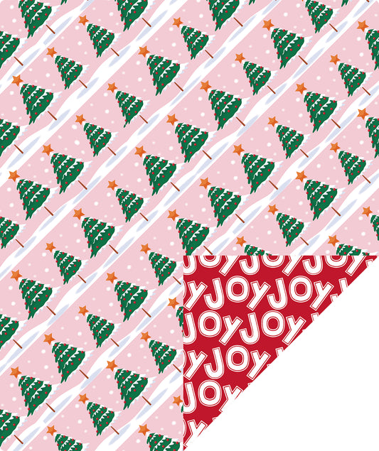 Snow Covered Tree Wrapping Paper Roll with White Joy Text on Reverse Wholesale Wrapholic
