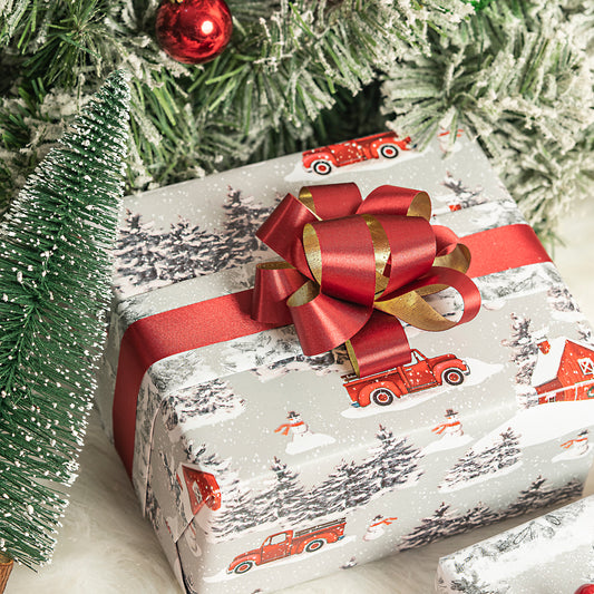 Snowscape Wrapping Paper Roll with Gray Christmas Tree on Reverse Wholesale Wrapholic