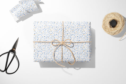 White and Blue Terrazo Flat Wrapping Paper Sheet Wholesale Wraphaholic