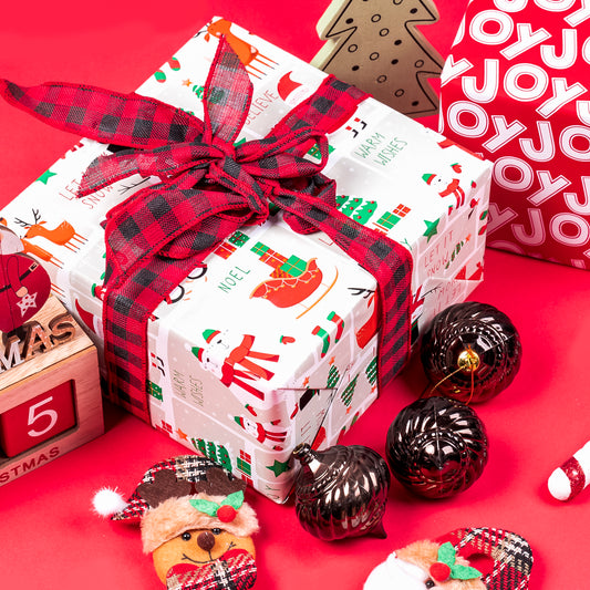 Winter Snowman Wrapping Paper Roll with White Joy Text on Red Background on Reverse Wholesale Wrapholic