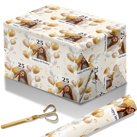 [Customized]Yellow and white balloon photo birthday wrapping paper