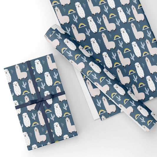 Alpaca Blue Flat Wrapping Paper Sheet Wholesale Wraphaholic