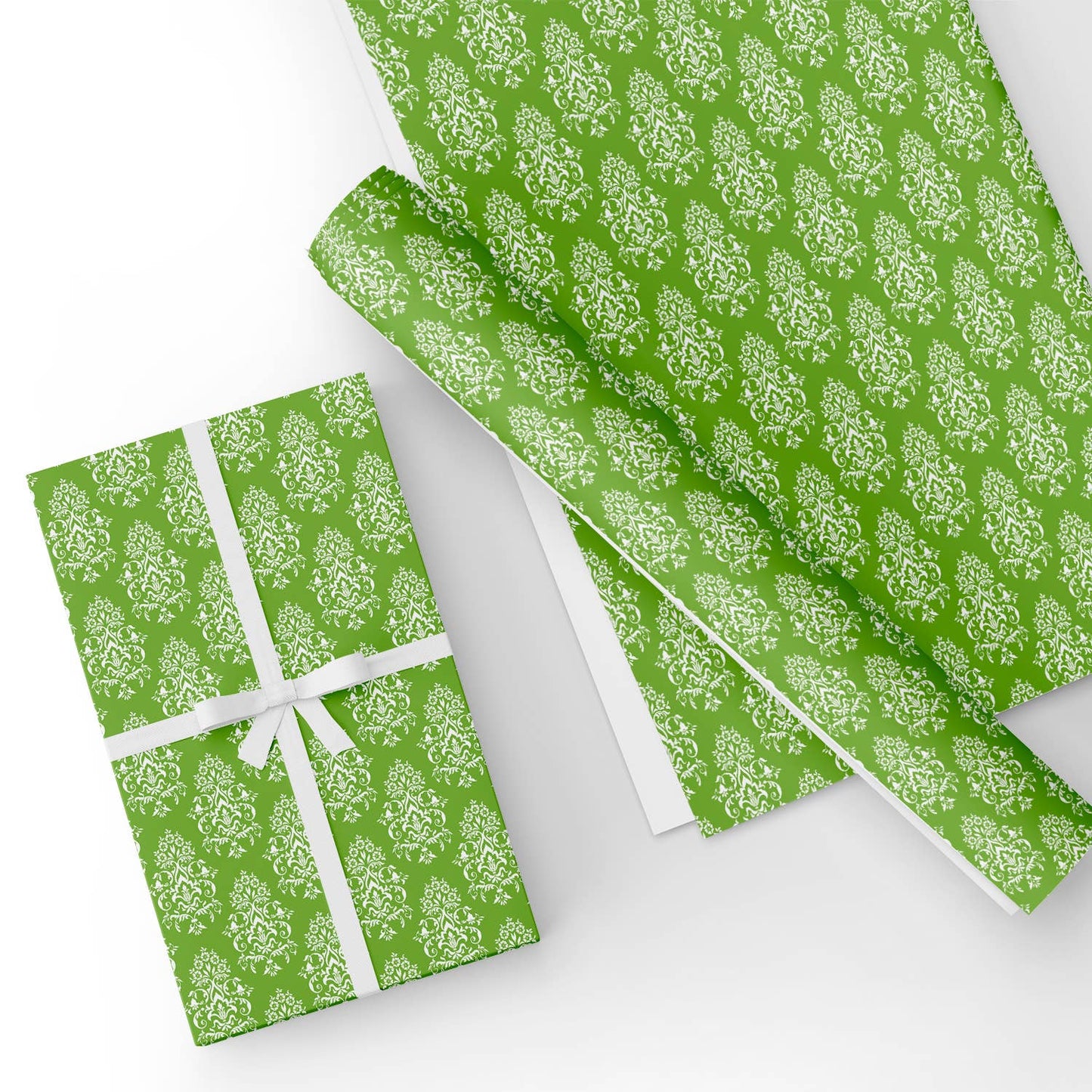 White and Green Pattern Fine Flat Wrapping Paper Sheet Wholesale Wraphaholic