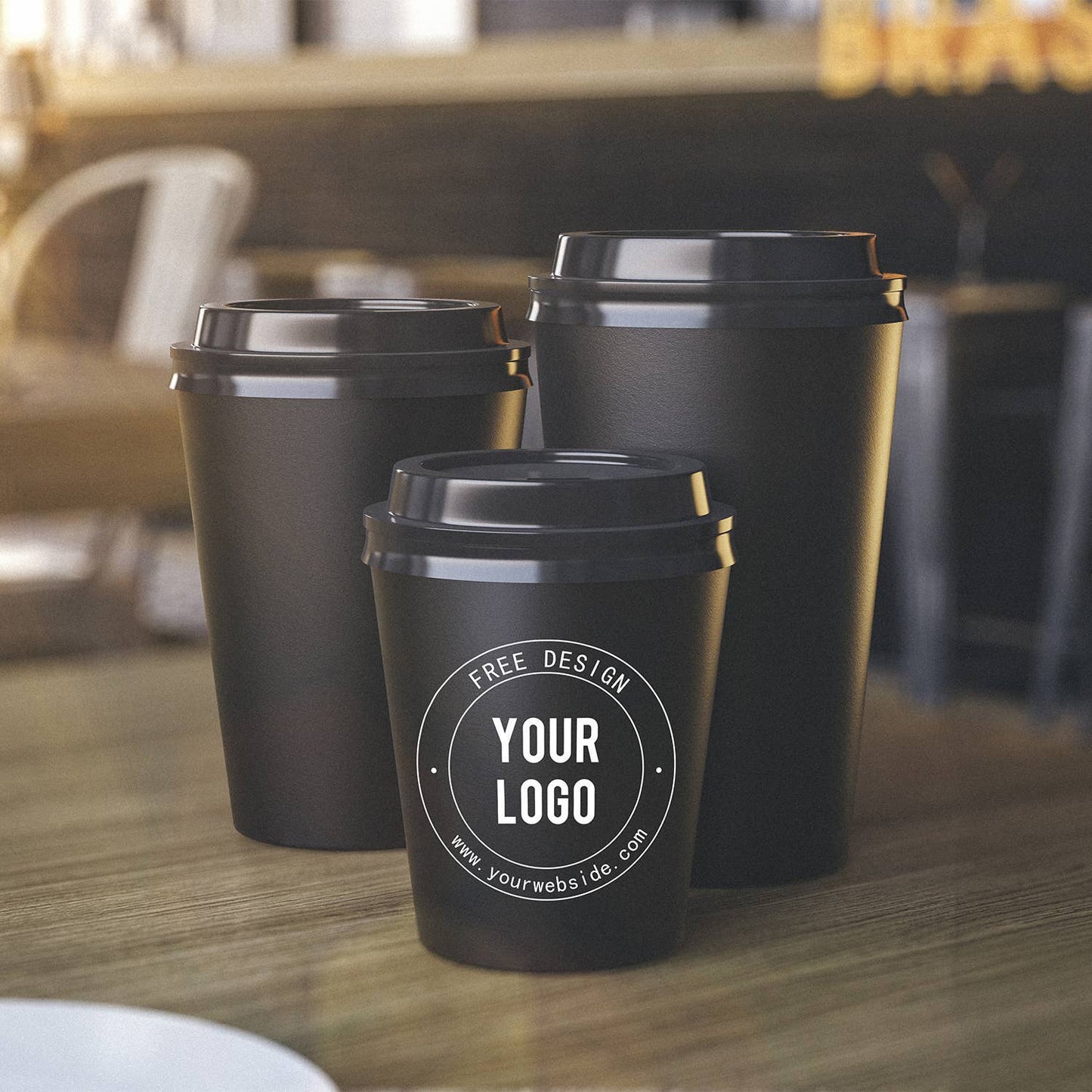 Disposable coffee cups for serving hot coffee, tea, hot chocolate, and other hot beverages. Polyethylene lining for resistance to leaking and moisture penetration.