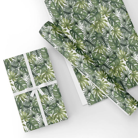 Tropical Banana Leaf and Monstera Flat Wrapping Paper Sheet Wholesale Wraphaholic