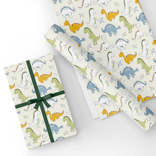 Dinosaur Cute Flat Wrapping Paper Sheet Wholesale Wraphaholic