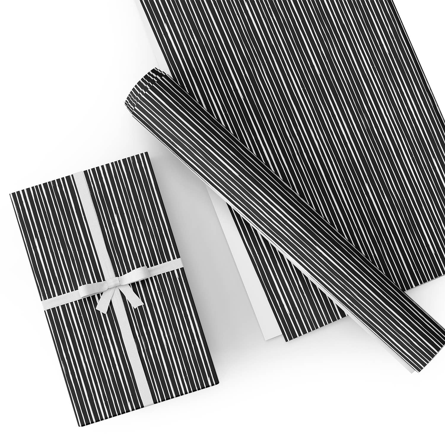 White and Black Vertical Stripes Flat Wrapping Paper Sheet Wholesale Wraphaholic