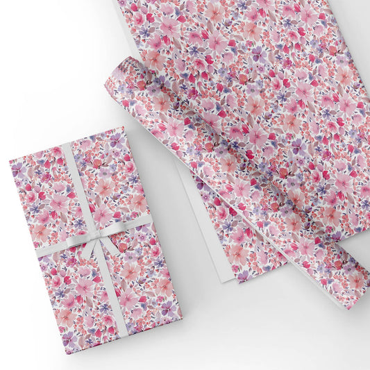 Watercolor Pink Flowers Flat Wrapping Paper Sheet Wholesale Wraphaholic