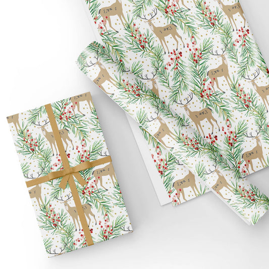 Winter Forest Reindeer Flat Wrapping Paper Sheet Wholesale Wraphaholic