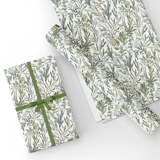 Watercolor Winter Leaves Flat Wrapping Paper Sheet Wholesale Wraphaholic