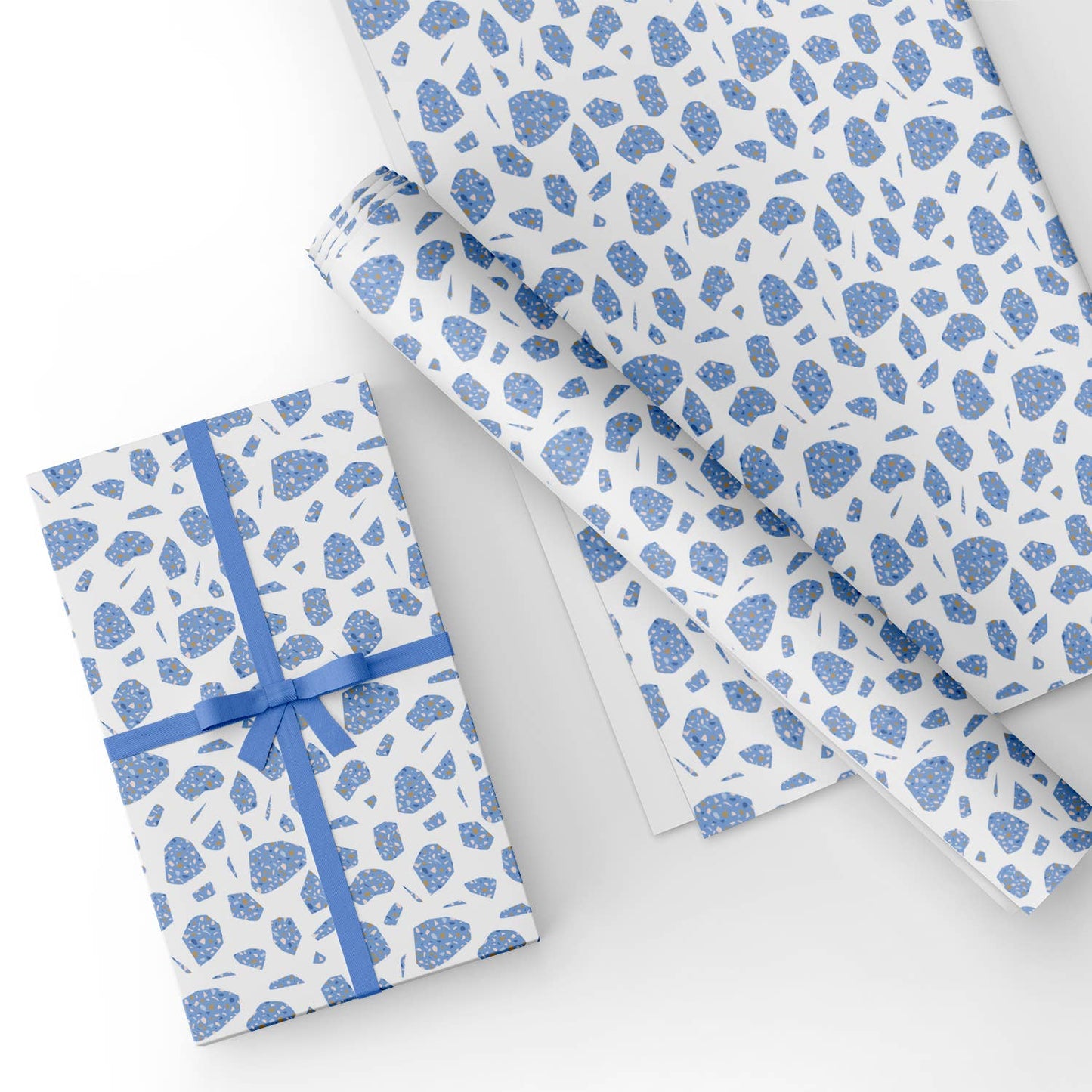 Blue Terrazzo Flat Wrapping Paper Sheet Wholesale Wraphaholic