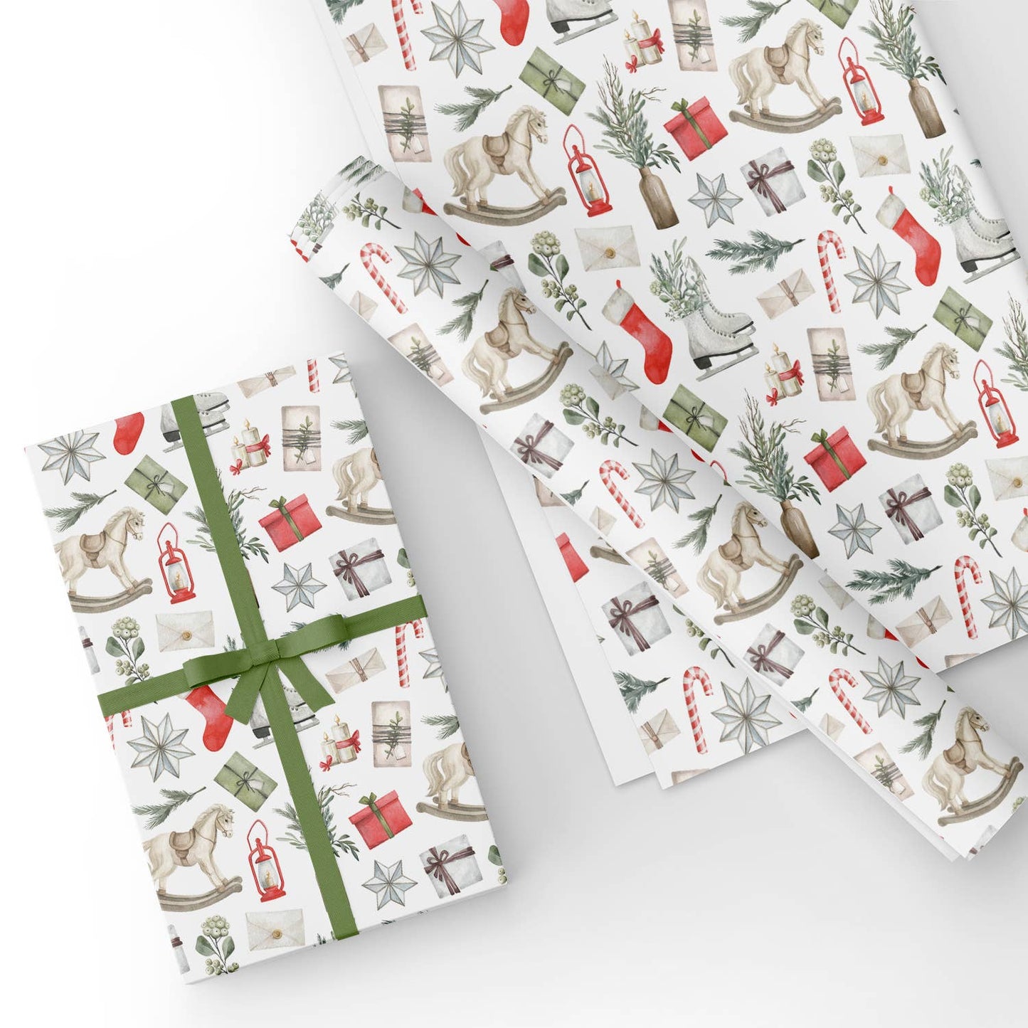 Watercolor Christmas Elements Flat Wrapping Paper Sheet Wholesale Wraphaholic