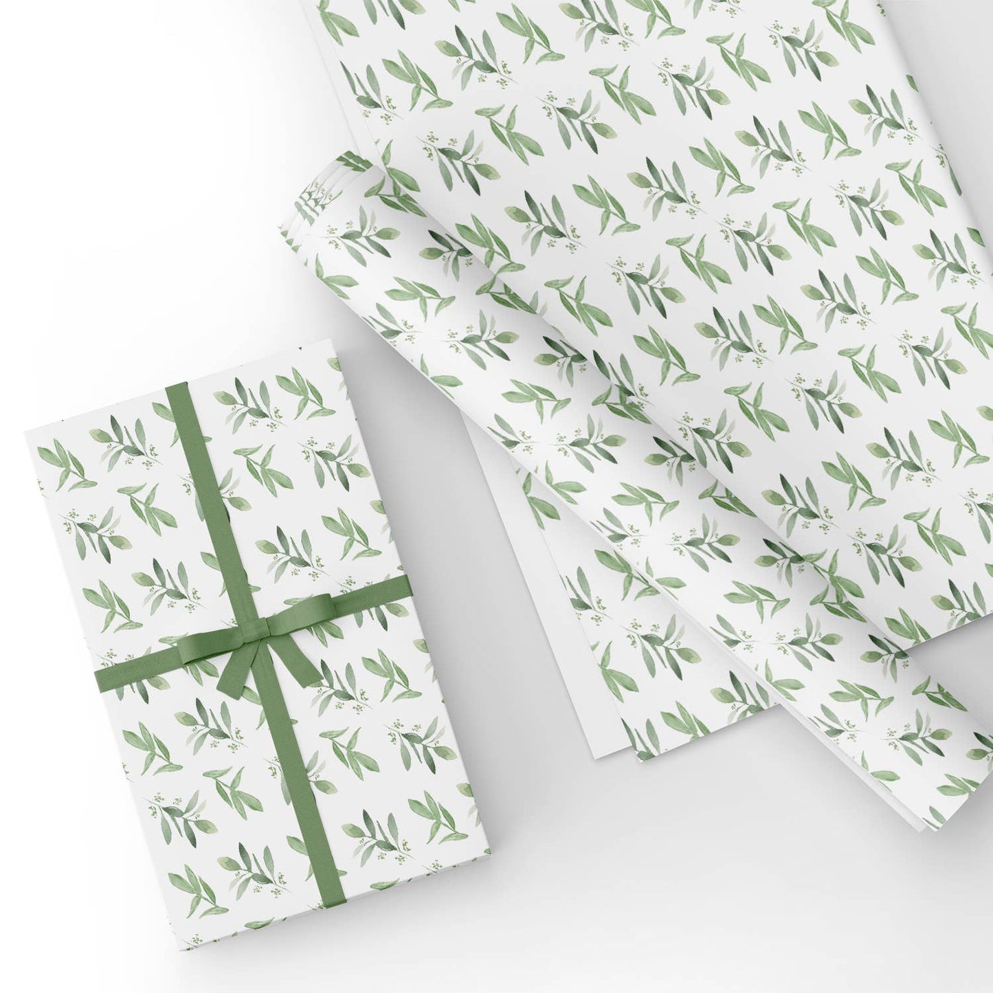 Watercolor Green Leaf Flat Wrapping Paper Sheet Wholesale Wraphaholic