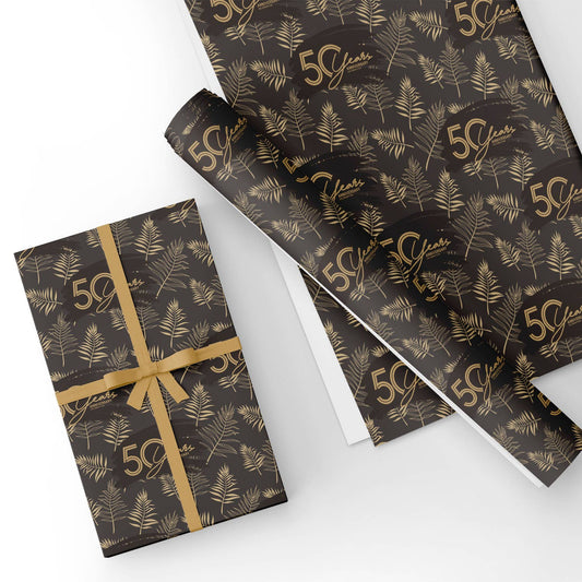 50th Black and Gold Birthday Flat Wrapping Paper Sheet Wholesale Wraphaholic