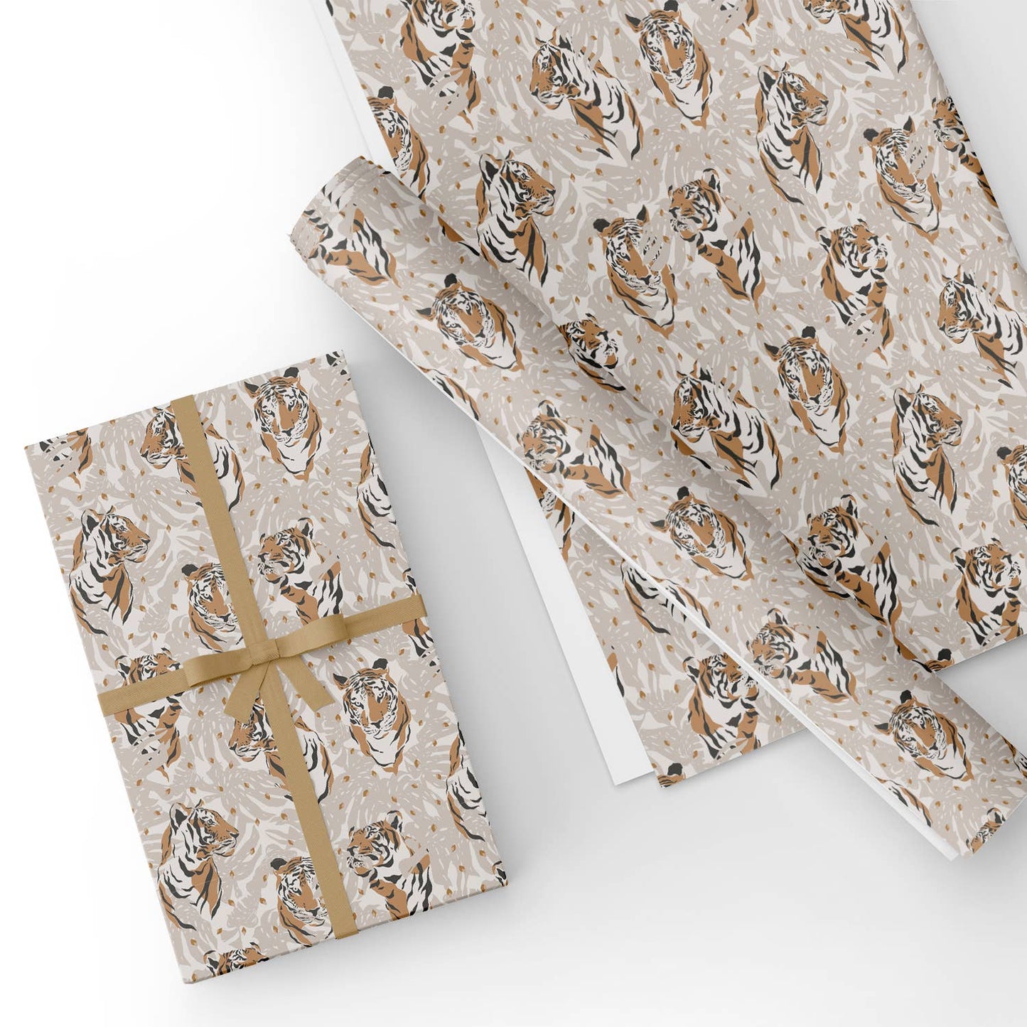 Gray and Brown Tigers Flat Wrapping Paper Sheet Wholesale Wraphaholic