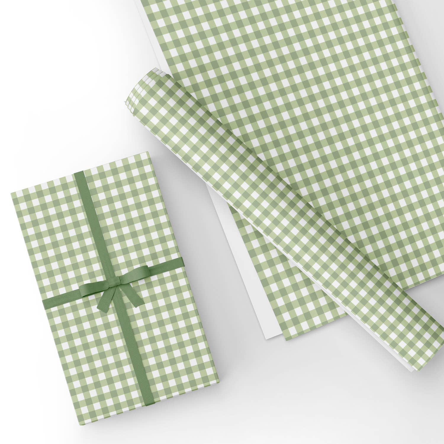 Green and White Buffalo Grid Flat Wrapping Paper Sheet Wholesale Wraphaholic
