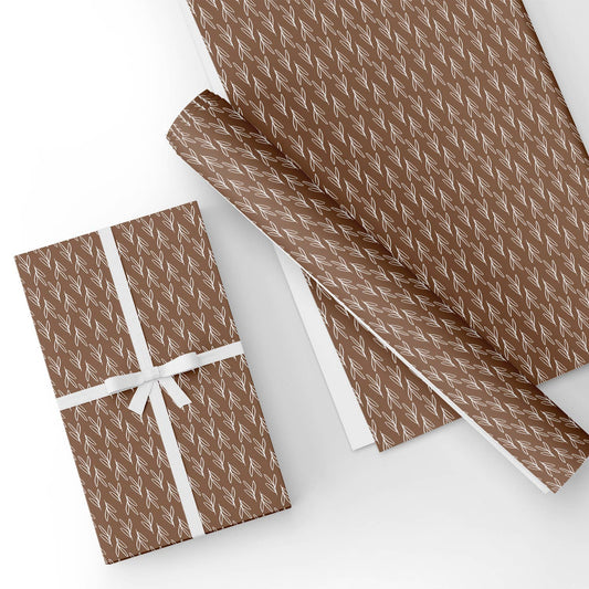 Boho Leaf in Brown Flat Wrapping Paper Sheet Wholesale Wraphaholic
