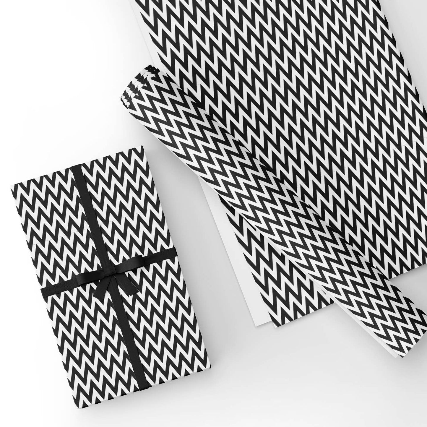 Wave White Black Flat Wrapping Paper Sheet Wholesale Wraphaholic