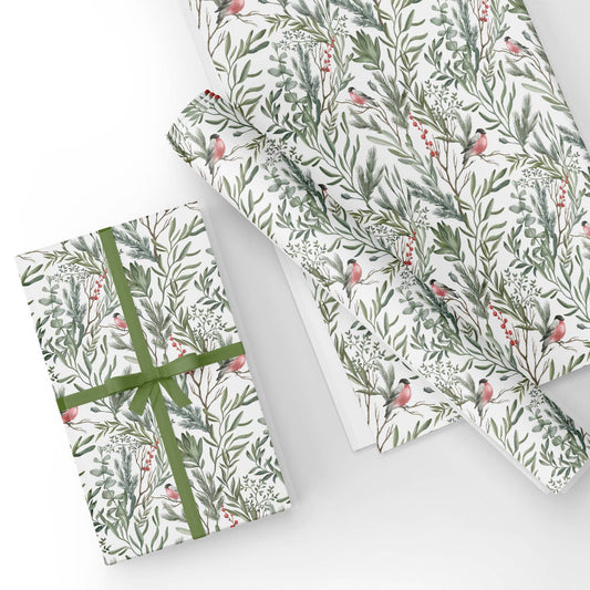 Watercolor Winter Robin Flat Wrapping Paper Sheet Wholesale Wraphaholic