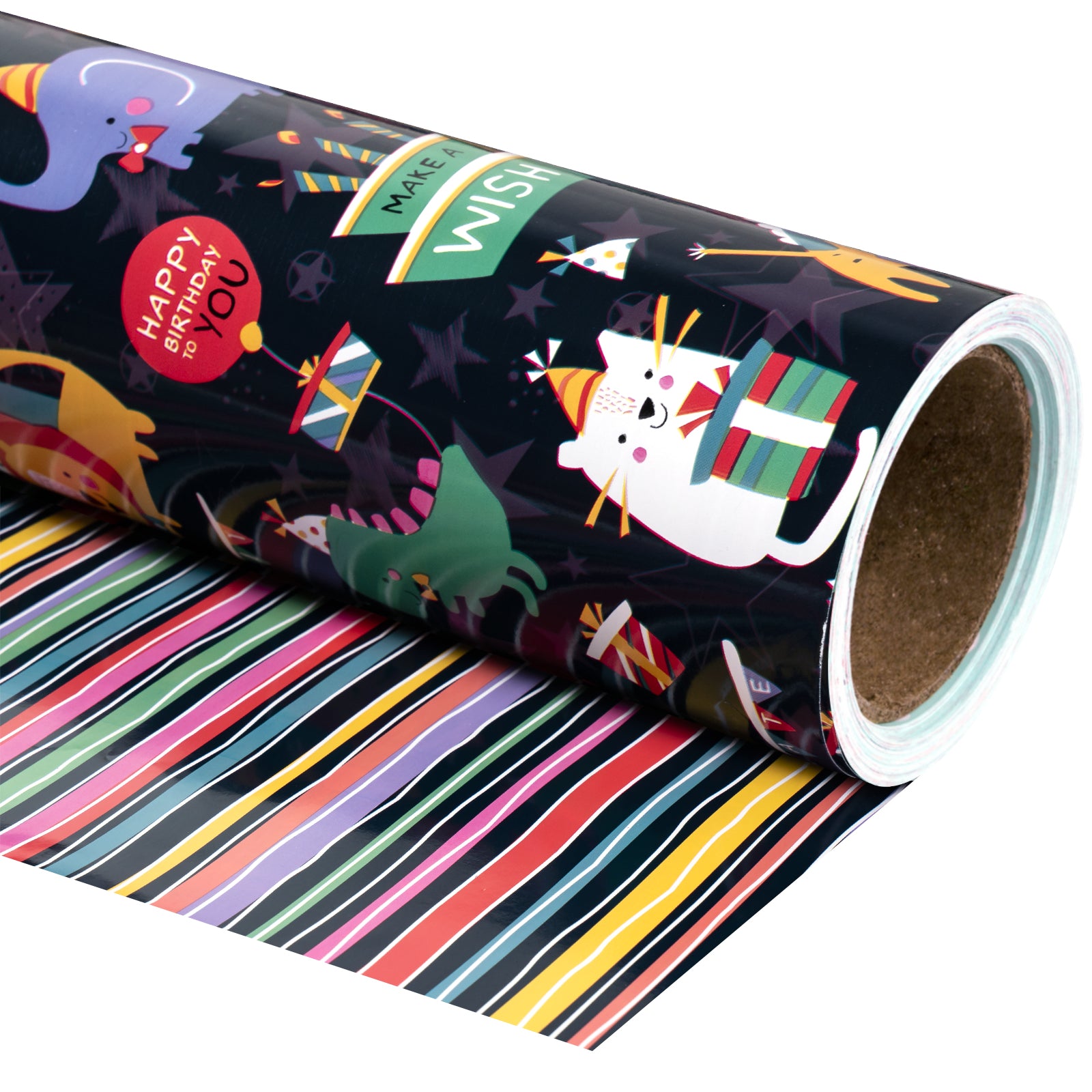Animals Birthday Party Wrapping Paper with Color Stripe Jumbo Roll Wholesale Wrapaholic