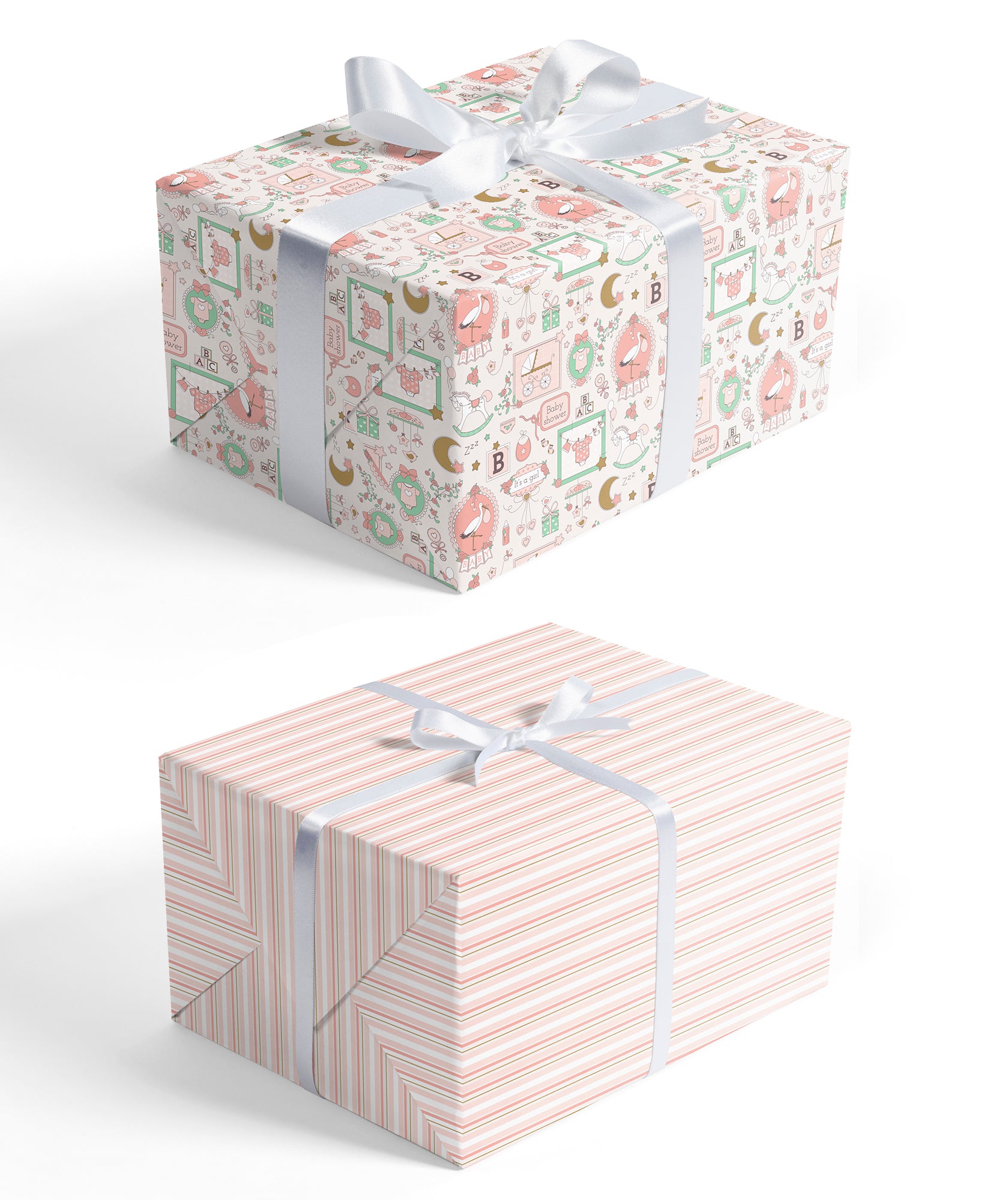 Baby Shower Girl Pink Wrapping Paper with Cross Stripe Jumbo Roll Wholesale Wrapaholic